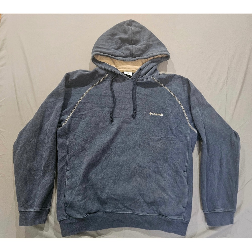 Columbia Hoodie Men XL Navy Blue Excellent Raglan Contrast Stitch Pullover